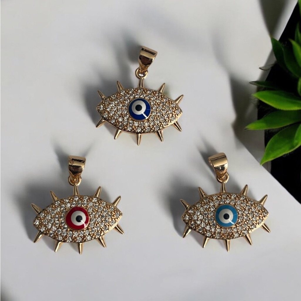 Set Of 3 18k Gold Electroplated Evil Eye Pendants